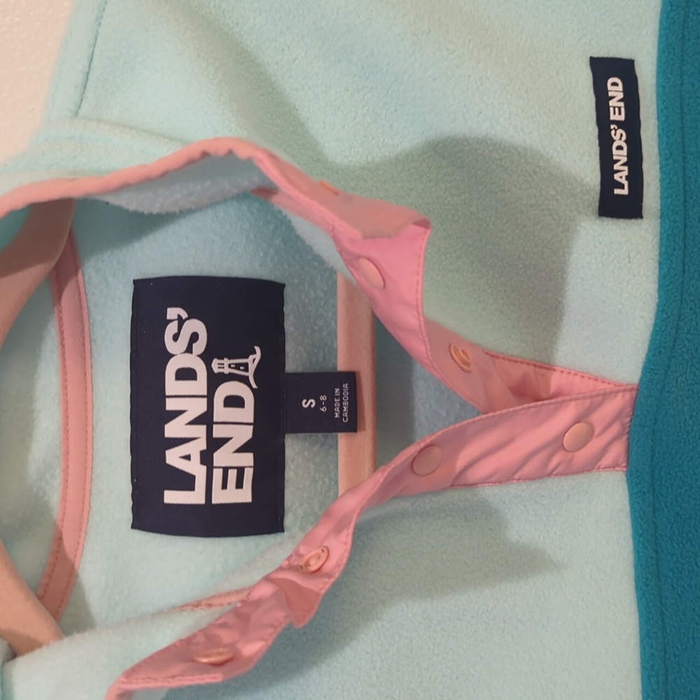 Lands' End retro look, new last winter, fleece aqua, teal, pink, snaps, small - Picture 5 of 15
